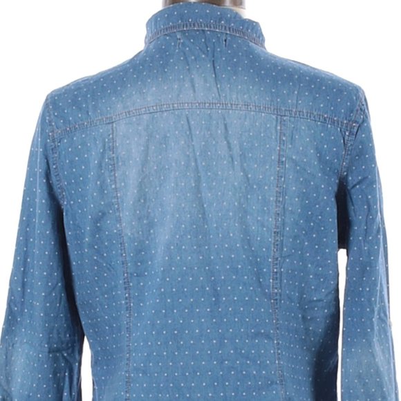 CAVALINI Blue Super Soft Stonewashed Polka Dot Snap-Button Tailored Shirt Size L - Picture 4 of 4